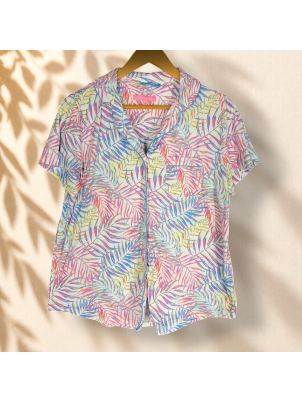 Simply Southern Sleepshirt Women L Large White Floral Button Short Sleeve
